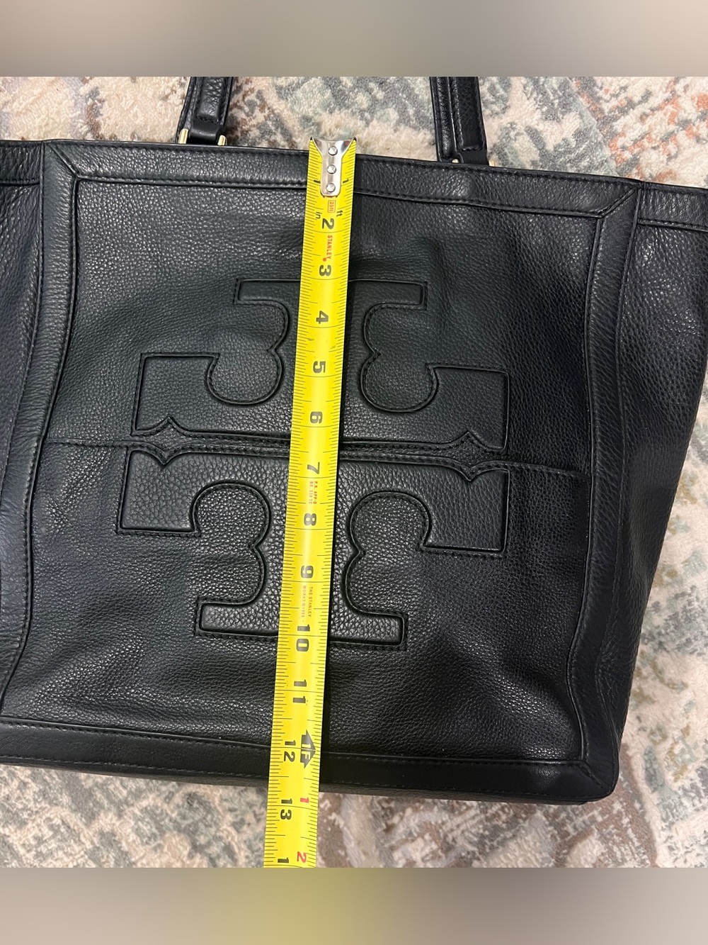 Tory Burch Black Pebbled Leather Logo Tote with Double-T Appliqué - Picture 4 of 8